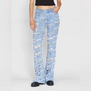 Frame Denim Atelier Anya Shred Low Rise Flare Destroyed Jeans Light Wash 26